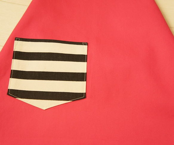 こどもエプロンM[100-110]　三角巾セット　ピンクとボーダー 2枚目の画像