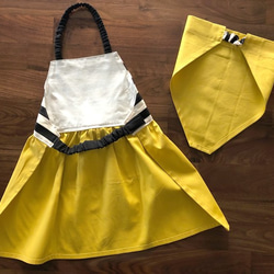 ガーリーなリボンエプロン　LL[140-150] 　三角巾セット　黄色とボーダー　 4枚目の画像