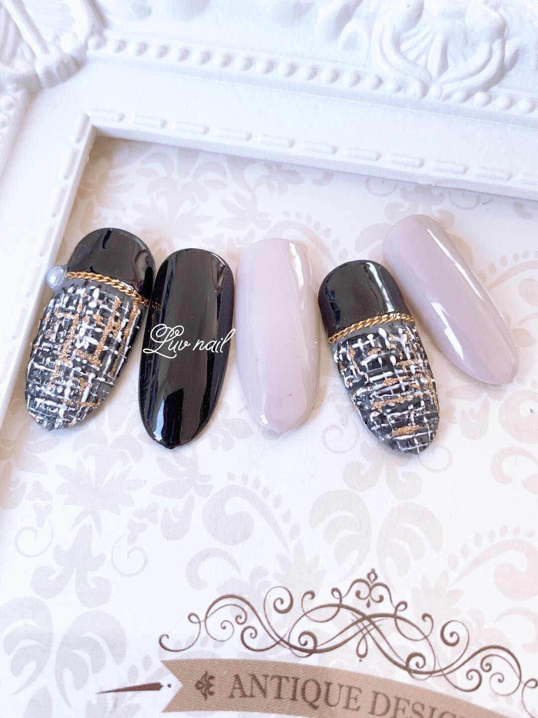 ネイルチップ　量産型　ツイード　黒　星　韓国　オーダー　ジェル ネイルチップ 量産型 ツイード 黒 星 韓国 オーダー ジェル ネイル