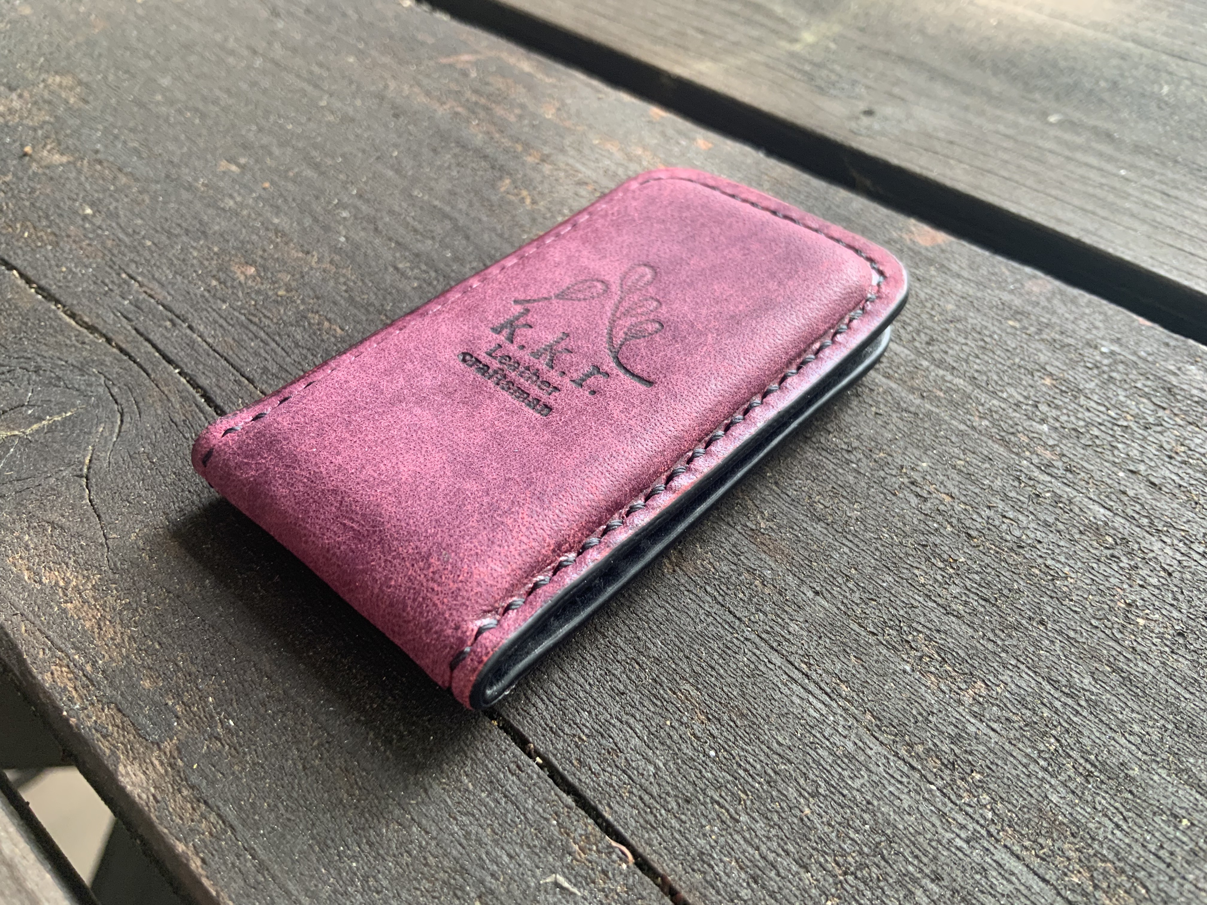 本革マネークリップ(紫)