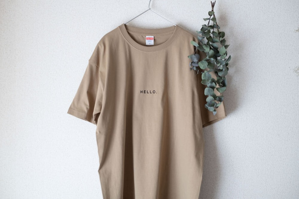 オーバービッグTシャツ「HELLO.」／カーキ 1枚目の画像