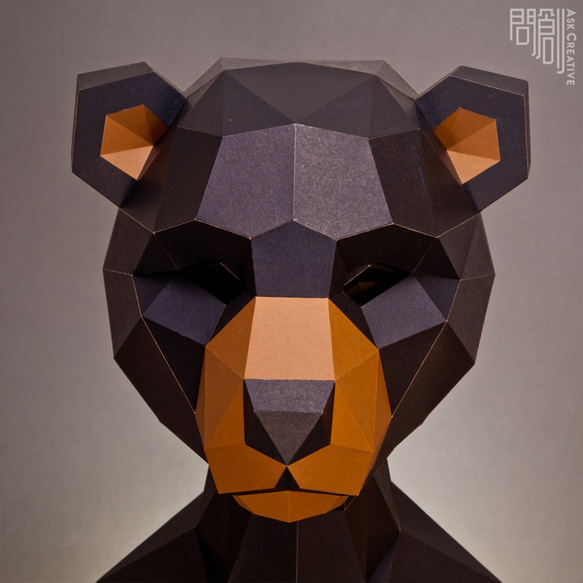 問創Askcreative DIYペーパークラフト マスクシリーズ-黒熊マスク 第1張的照片