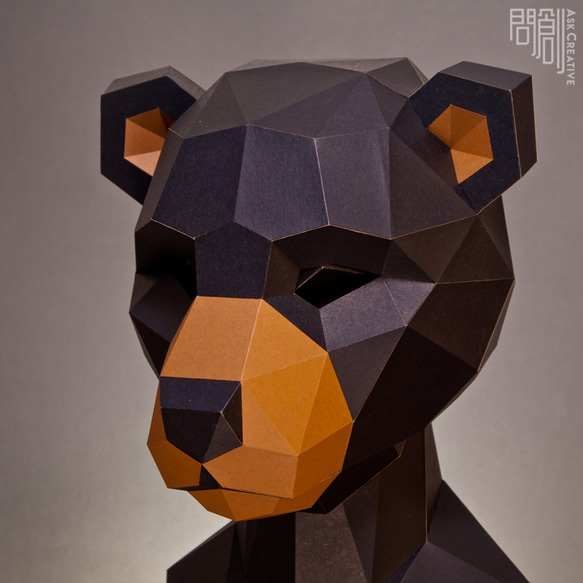 問創Askcreative DIYペーパークラフト マスクシリーズ-黒熊マスク 第2張的照片