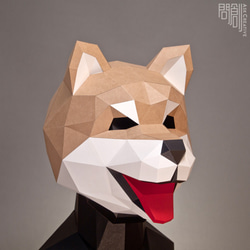 Askcreative DIYペーパークラフトマスクシリーズ - 柴犬マスク 5枚目の画像