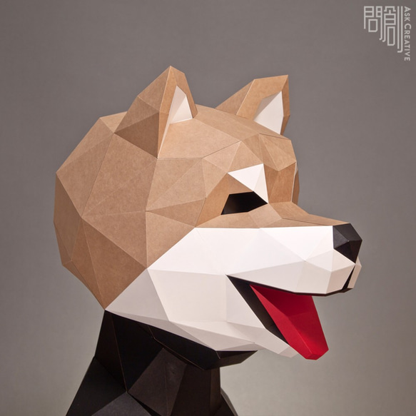 Askcreative DIYペーパークラフトマスクシリーズ - 柴犬マスク 6枚目の画像