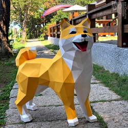 DIY手作3D紙模型擺飾 狗狗系列 -真實大柴犬 (2色可選) 第3張的照片