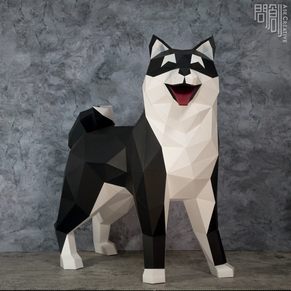 DIY手作3D紙模型擺飾 狗狗系列 -真實大柴犬 (2色可選) 第4張的照片