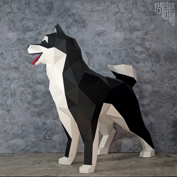 DIY手作3D紙模型擺飾 狗狗系列 -真實大柴犬 (2色可選) 第5張的照片