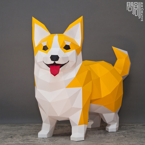 DIY手作り3Dペーパーモデルギフトオーナメント犬シリーズ-リアルビッグコーギークイーンズコーギー 5枚目の画像