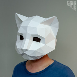 Askcreative DIYペーパークラフト 手作り3Dペーパーモデル 観賞用マスクシリーズ - 猫マスク（大人風）（全4色） 1枚目の画像