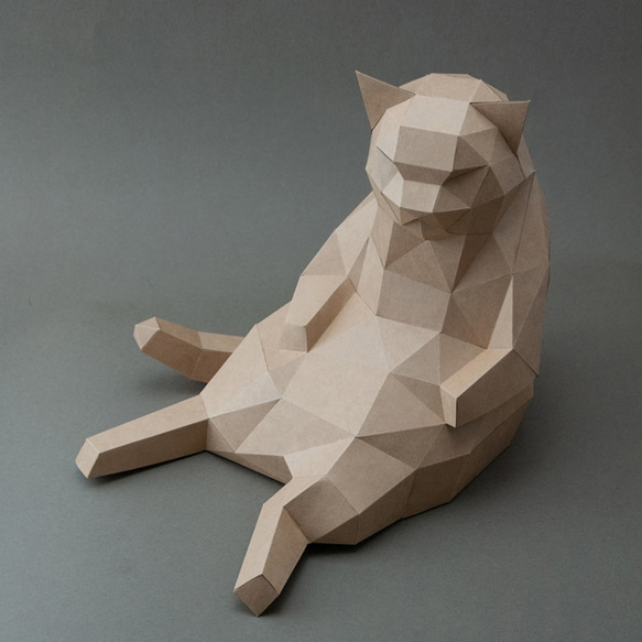 DIY手作3D紙模型擺飾 胖貓系列 - 大叔坐胖貓 (4色可選) 第2張的照片