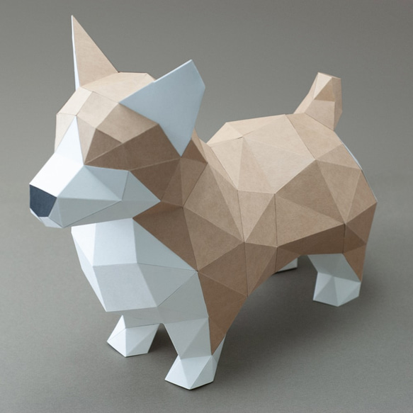 DIY手作3D紙模型擺飾 狗狗系列 -短腿翹臀小柯基 (4色可選) 第2張的照片