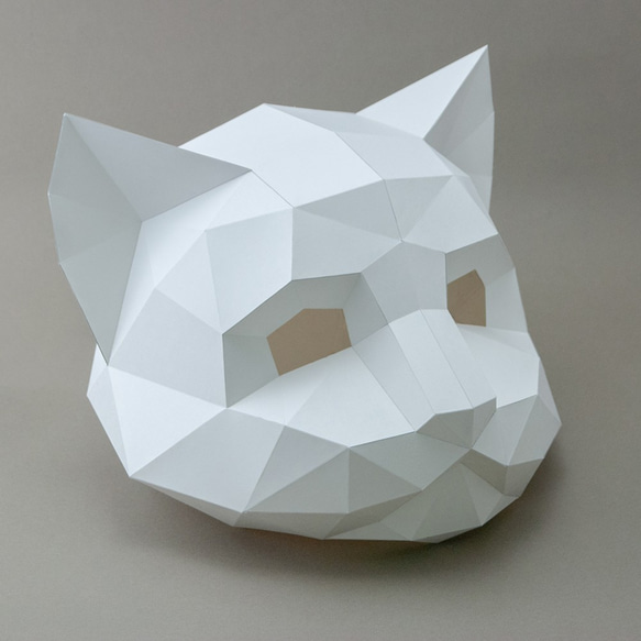 Askcreative DIY ペーパークラフト 手作り 3D ペーパー モデル デコレーション マスク シリーズ - 猫マスク 1枚目の画像