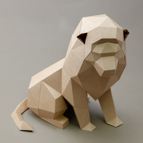 DIY 手作り 3D ペーパーモデル装飾品小動物シリーズ - 百獣の王ライオン (3 色オプション) 3枚目の画像