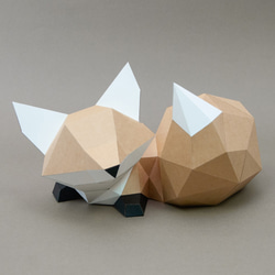 DIY 手作り 3D 紙モデル装飾品小動物シリーズ - 尻尾付き座っているかわいい小さなキツネ (4 色オプション) 2枚目の画像