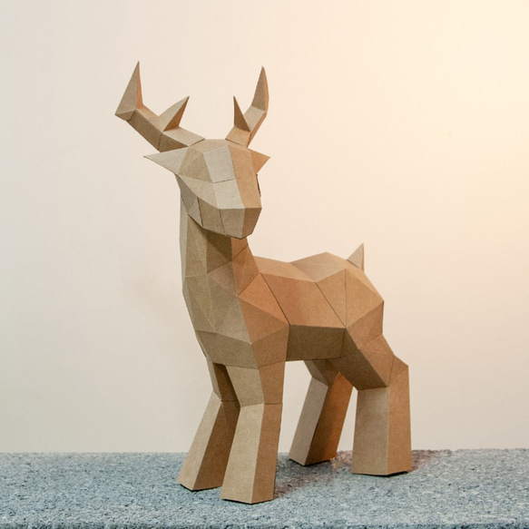 DIY手作り3Dペーパーモデルデコレーションクリスマス/小動物シリーズ-若い鹿 1枚目の画像