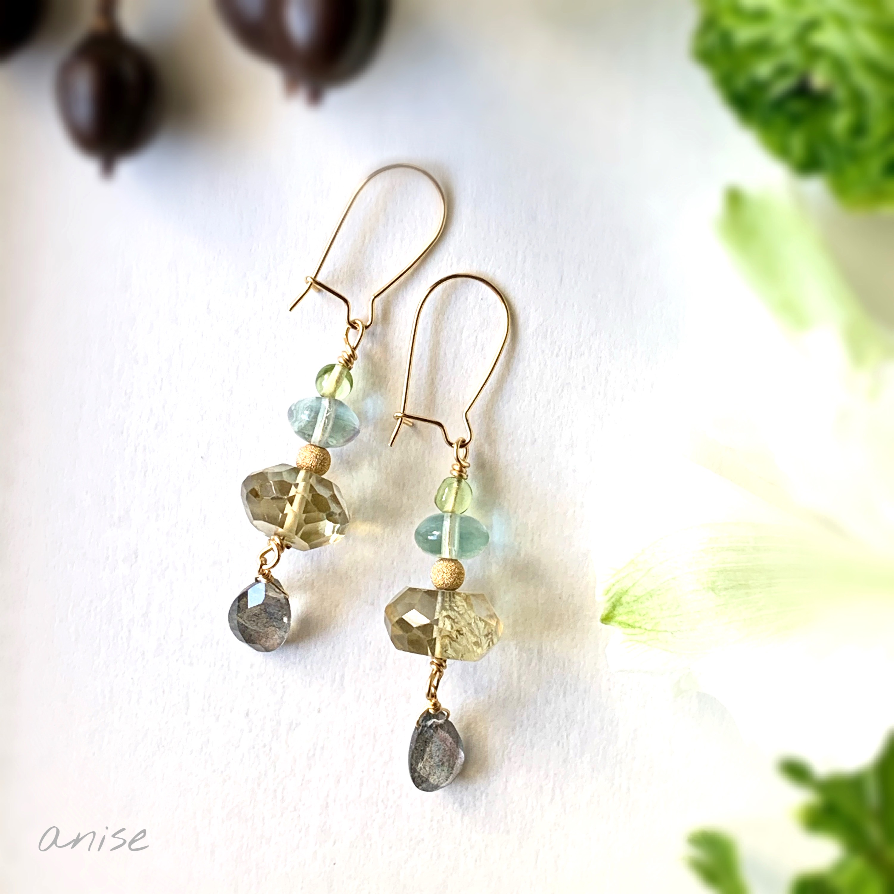 レモンクオーツ＆ラブラドライト K14GF ピアス　no.33