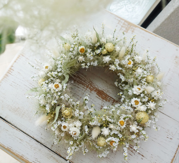 一点限定】スモークツリー＆白い小花のドライフラワーリース ドライ  