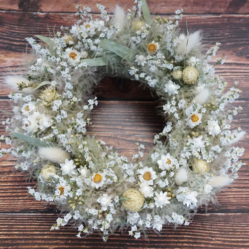 一点限定】スモークツリー＆白い小花のドライフラワーリース ドライ  