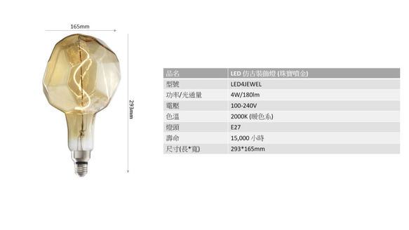 WeBulb ｜復古LED吊燈- 珠寶 / 造型燈絲燈泡+吸頂吊線燈頭[啞光鍍金] 第7張的照片