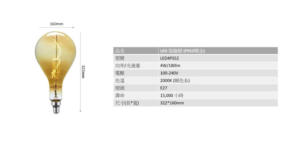 WeBulb ｜復古LED吊燈- PS52 / 水滴造型燈絲燈泡+吸頂吊線燈頭[啞光鍍金] 第7張的照片