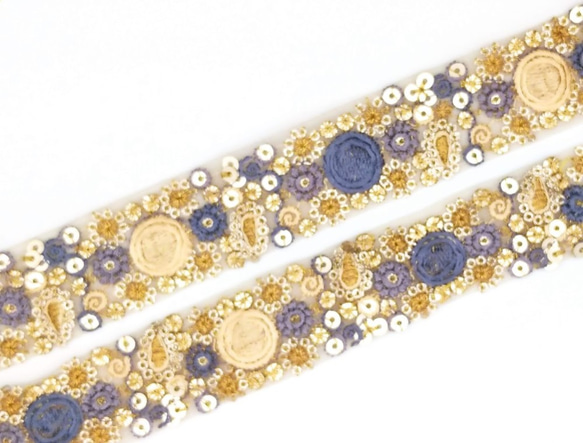 刺繍リボン 　50cm　水玉ブルー　S5-25 インド刺繍　INRIBUN5 1枚目の画像