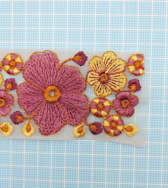 刺繍リボン 　25cm　パープルポピー　インド刺繍　INRIB5OV 5枚目の画像