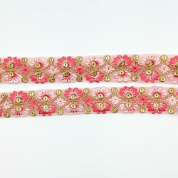刺繍リボン 50cm　バタフライ風フラワー ピンク　インド製　INRIBUN5　rib03bir 3枚目の画像