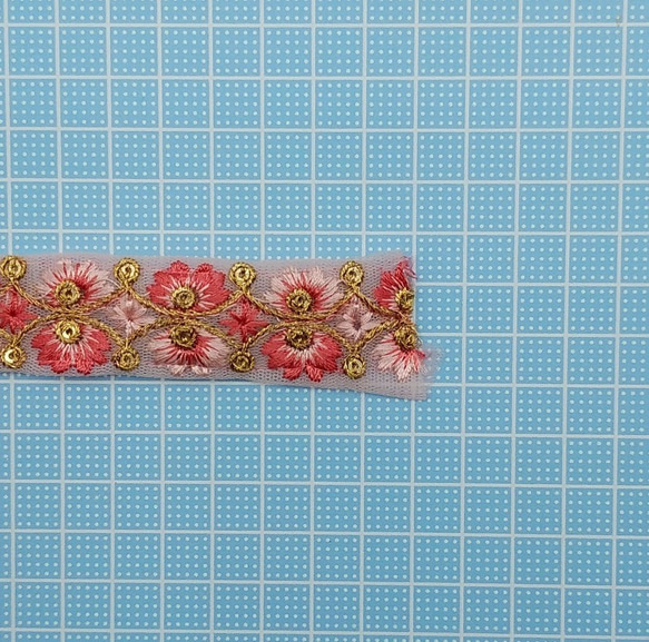 刺繍リボン 50cm　バタフライ風フラワー ピンク　インド製　INRIBUN5　rib03bir 5枚目の画像