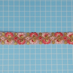 刺繍リボン 50cm　バタフライ風フラワー ピンク　インド製　INRIBUN5　rib03bir 6枚目の画像