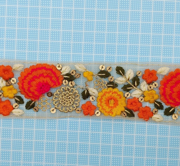 刺繍リボン 　50cm　フラワー3-18　インド刺繍　INRIB5OV 4枚目の画像