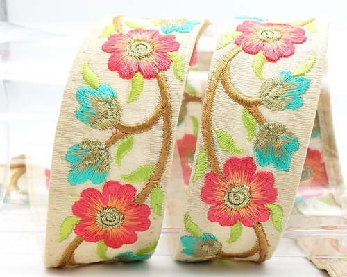 刺繍リボン 50cm フラワー No.A-22 インド刺繍 INRIBUN5 リボン