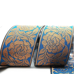 刺繍リボン 　50cm　 コッパーブラウンローズ　ブルー　KO-7　インド刺繍　INRIB5OV　新色新柄2021 1枚目の画像
