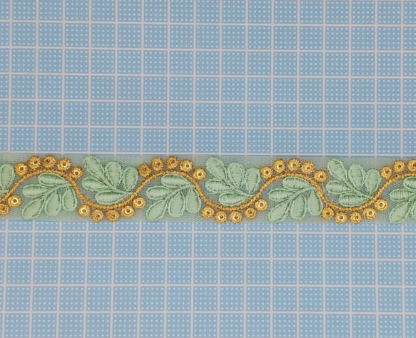 刺繍リボン 　50cm　リーフ　ミントグリーン　S5-19 インド刺繍　INRIBUN5　rib03bir 4枚目の画像