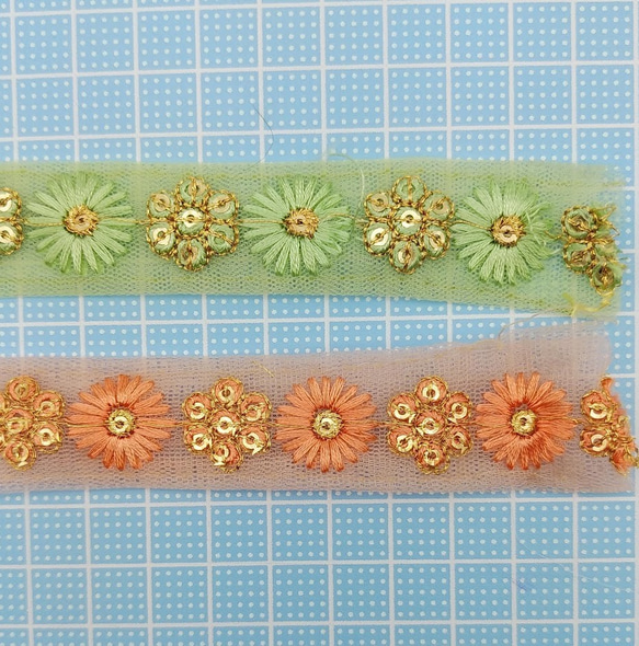 刺繍リボン 　50cm　フラワー　ペールオレンジ　S6-11 インド刺繍　INRIBUN5　rib03bir 4枚目の画像