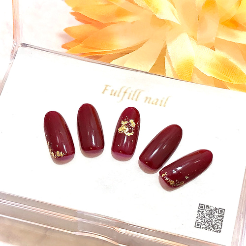 ネイルチップ ボルドー/ワンカラー/金箔 ネイルチップ（つけ爪
