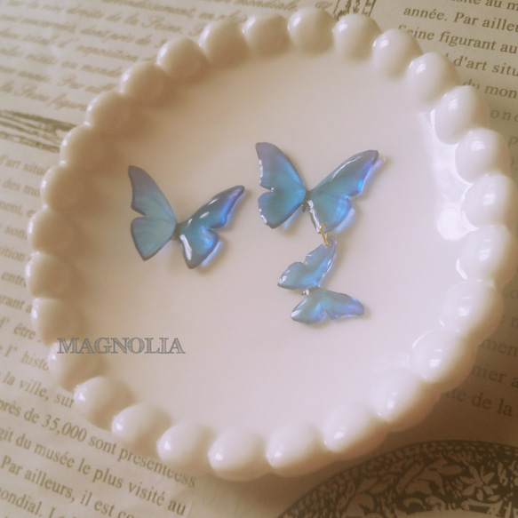 再✮ゆらゆら揺れる　BLUE　Butterfly　ｱｼﾝﾒﾄﾘｰPierce or Earring 2枚目の画像