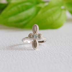 ✧Silver925 アクアマリン✧ Botanical Cross Ring 4枚目の画像