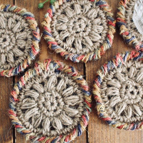 No.19マクラメ編み麻紐コースターset ヴィンテージハンドメイド - No