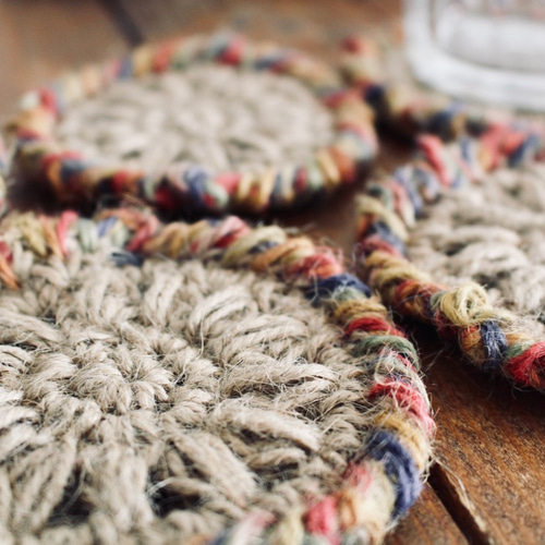 No.19マクラメ編み麻紐コースターset ヴィンテージハンドメイド - No