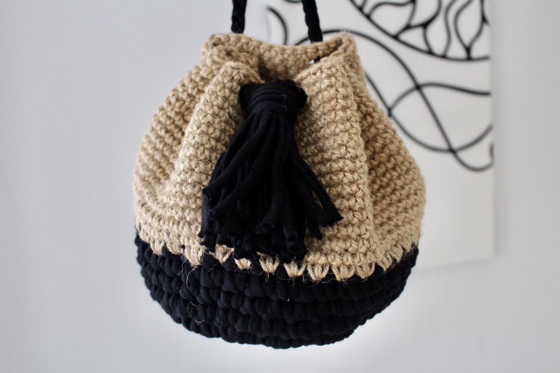 麻紐Tシャツヤーン巾着バック