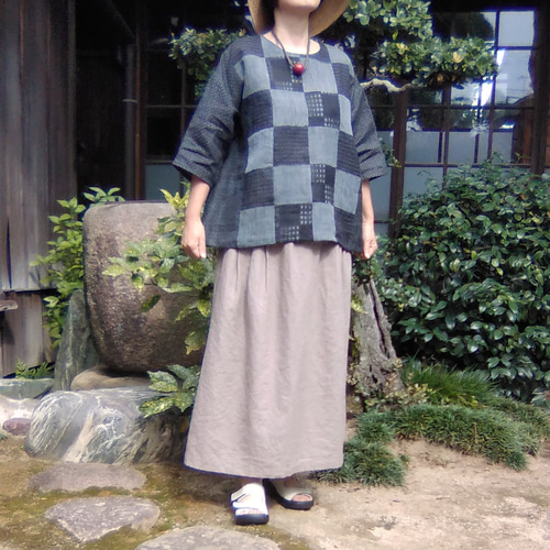 着物リメイク 麻上布のパッチワークブラウス ブラウス 古布華 通販