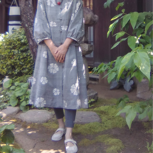 着物リメイク 紬のふんわりペプラムワンピース ワンピース 古布華 通販