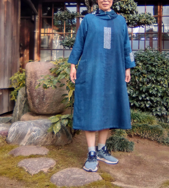藍染めの刺し子ワンピース ワンピース 古布華 通販｜Creema(クリーマ  