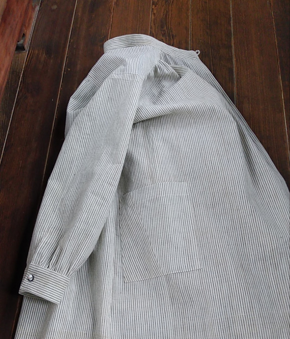 着物リメイク　縞木綿のシャツワンピース 6枚目の画像