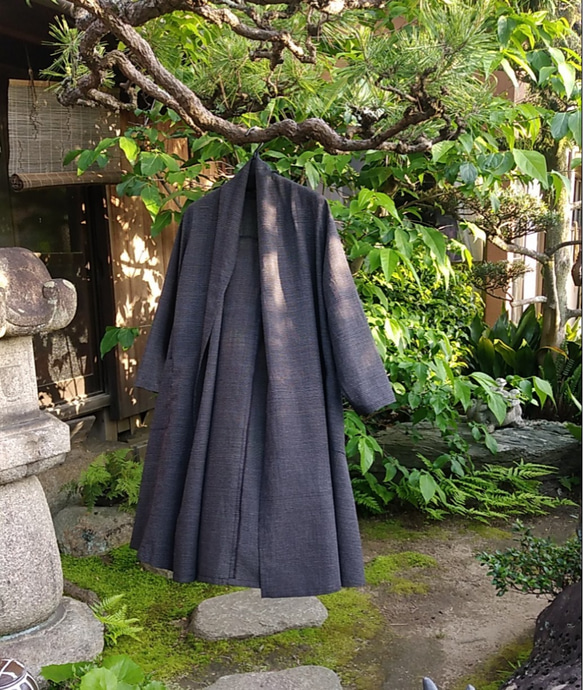 着物リメイク　夏紬の羽織りカーディガン 2枚目の画像