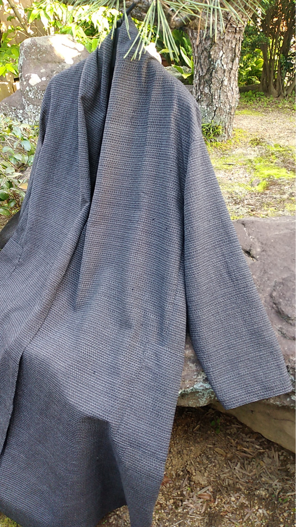 着物リメイク　夏紬の羽織りカーディガン 7枚目の画像