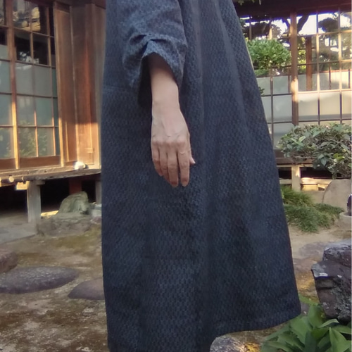 着物リメイク 麻のAラインタックワンピース ワンピース 古布華