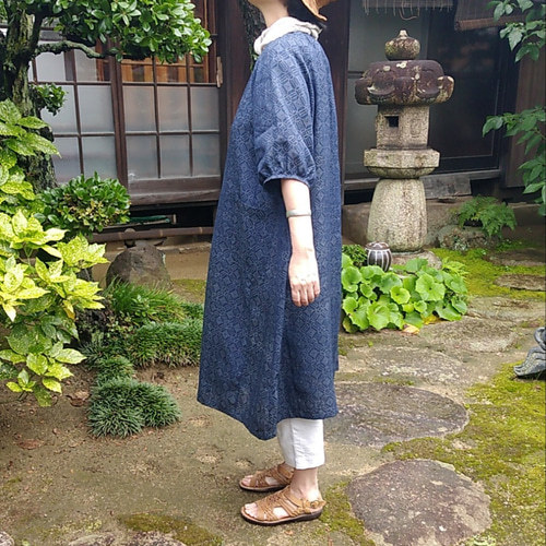 着物リメイク ラグランスリーブの前開きワンピース ワンピース 古布華 