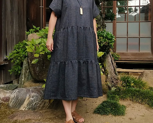 着物リメイク　ティアードワンピース【2306】 着物リメイク 木綿のティアードワンピース ワンピース 古布華